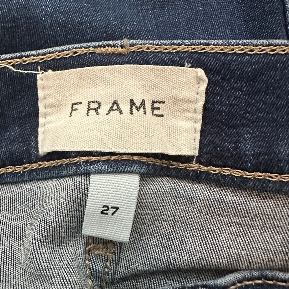 FRAME Le High Straight Jeans Raw Hem Size 27 Stretch Crop - Picture 10 of 11